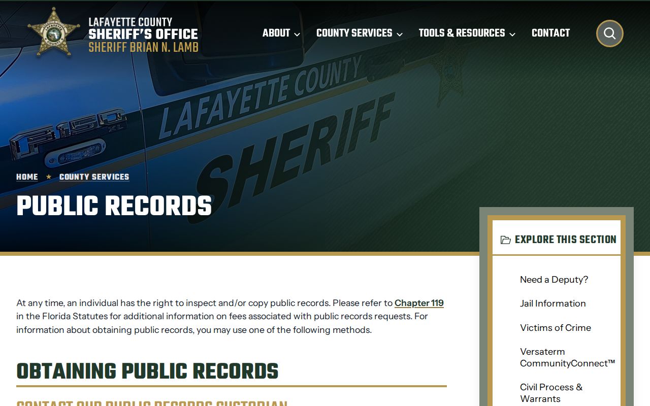 Lafayette County arrest record Chapter 119 request route