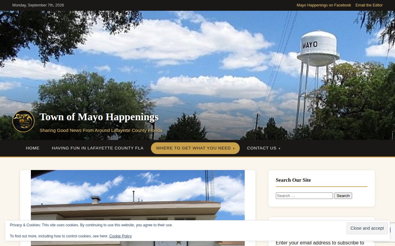Town of Mayo government services page identifying Lafayette County Sheriff services