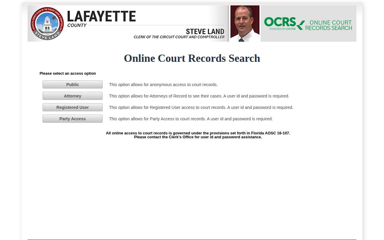 Lafayette County arrest court disposition portal